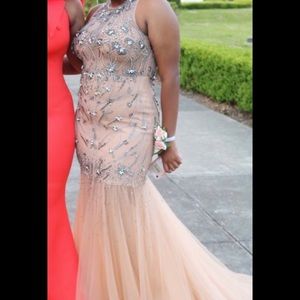 Terani Couture Nude/Tan Floorlength Prom Dress.